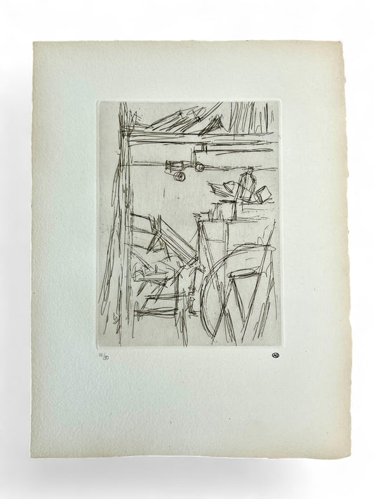 Radierung Coin de l’atelier de Diego I von Alberto Giacometti mit Atelierdarstellung, stempelsigniert und nummeriert
