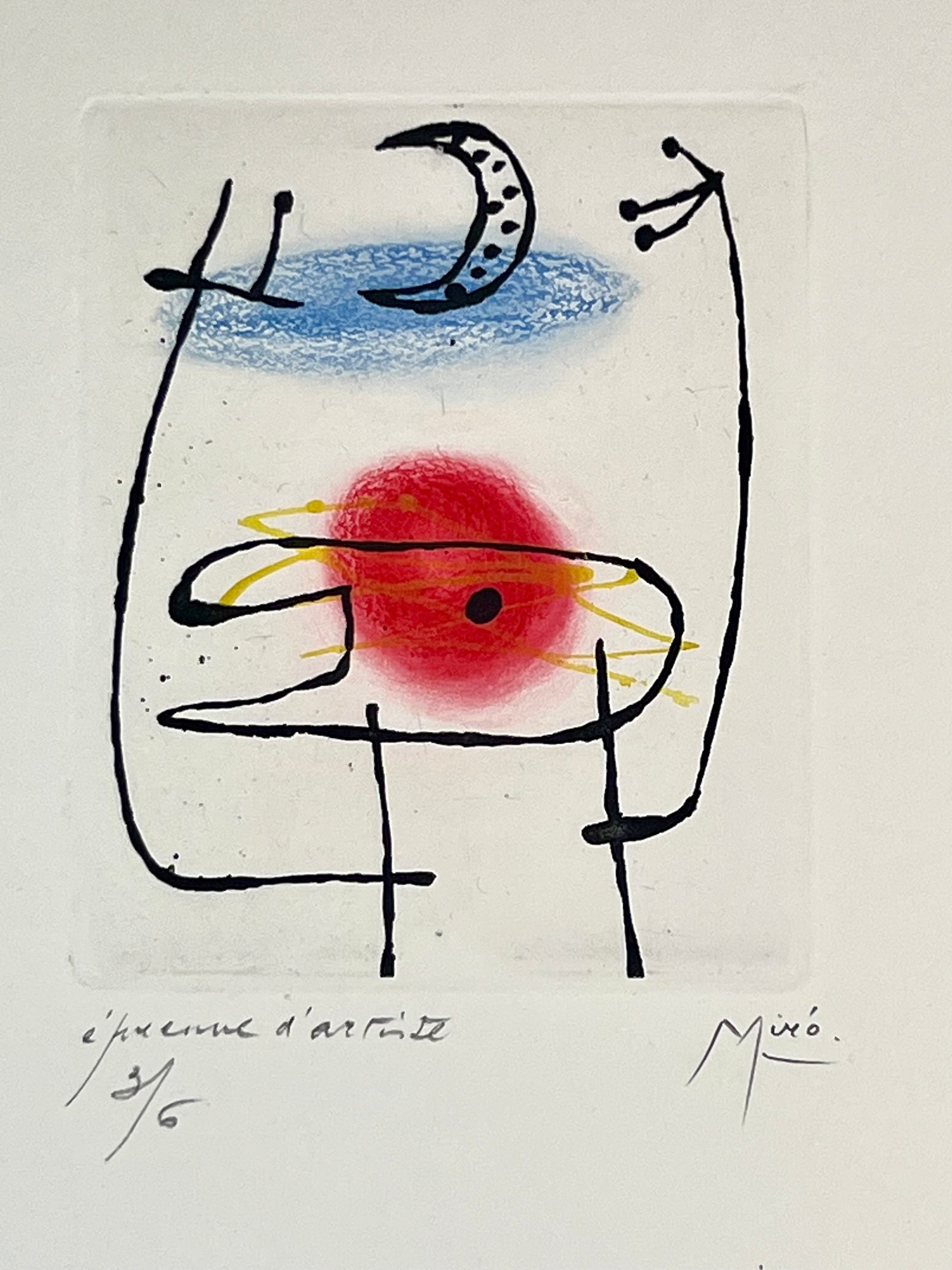 Joan Miró original Farb-Aquatinta 1957 La Bague d’Aurore Épreuve d’Artiste 3 von 6 signiert rotes Motiv