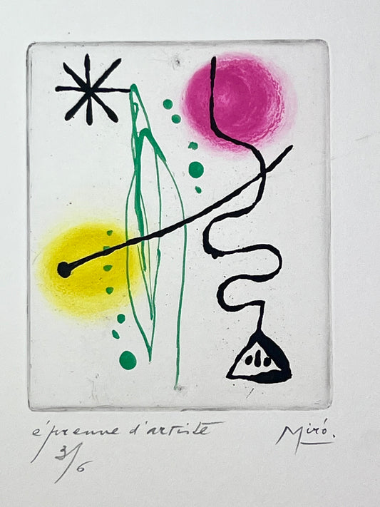 Joan Miró original Farb-Aquatinta 1957 La Bague d’Aurore Épreuve d’Artiste 3 von 6 signiert Aquatinta