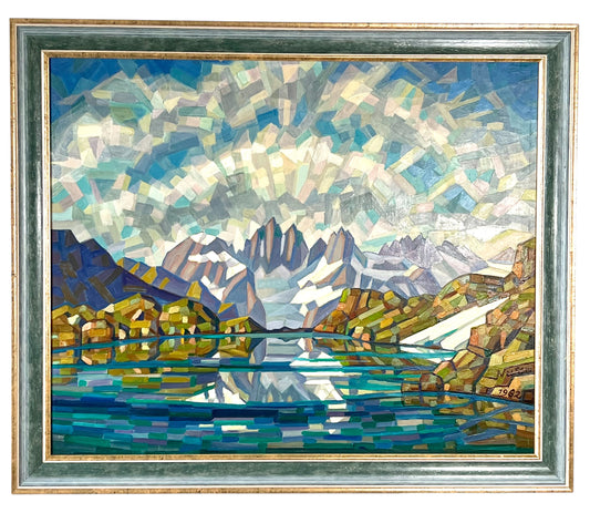 Engadin Lai da Macun – Oscar Nussio, 1992 (kubistisches Gemälde, 60 × 50 cm)