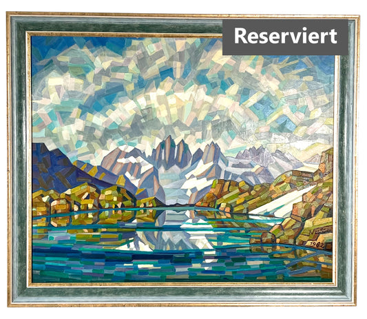 Engadin Lai da Macun – Oscar Nussio, 1992 (kubistisches Gemälde, 60 × 50 cm)