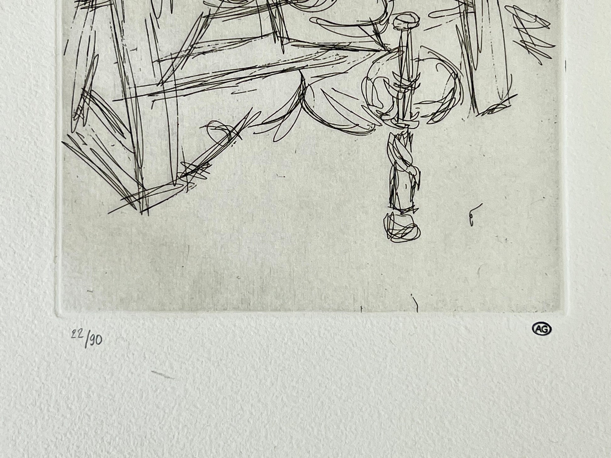 Radierung von Giacometti,  stempelsigniert und nummeriert